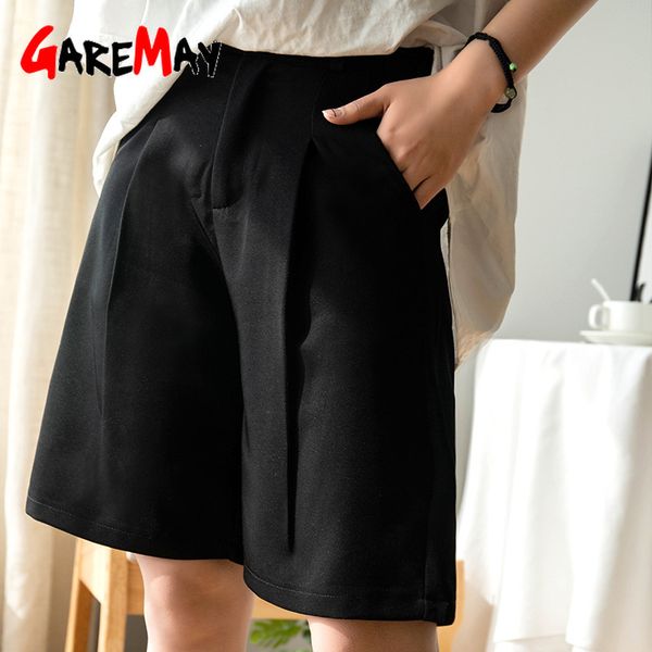 

fashion black women's shorts summer long loose casual chic half-length pockets vintage high waist 210428, White;black