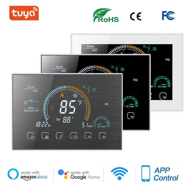 

smart home control tuya heating digital touch screen thermostat 24v wireless wifi programmable heat pump hvac system alexa voice