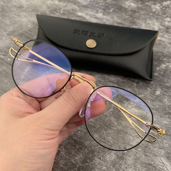 

crosin ultra light round silver eyeglass frame sin versatile glasses, White;black