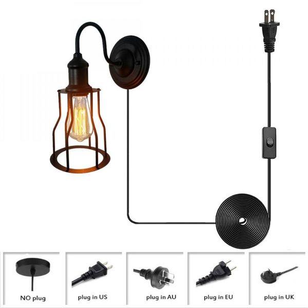 

wall lamp vintage plug in sconce industrial lighting rustic wire metal cage light edison style antique