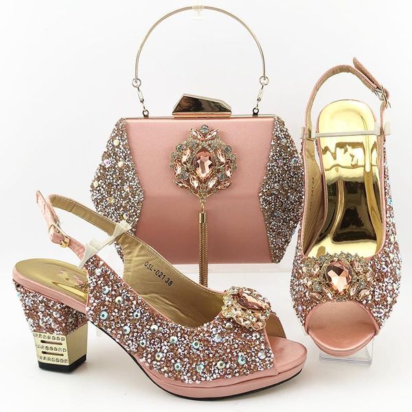 

sandals fashion peach heel 8cm women pumps match bag with rhinestone decoration african shoes and handbag set qsl021, Black