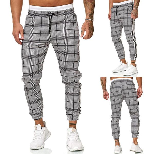 

men's pants men clothing long casual sport slim fit plaid trousers running joggers sweatpants pantalones hombre ropa, Black