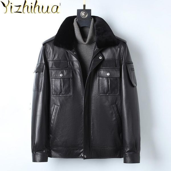 

men's leather & faux azazel winter jacket men clothing genuine goatskin jackets warm real fur coat hommes veste lxr9291, Black