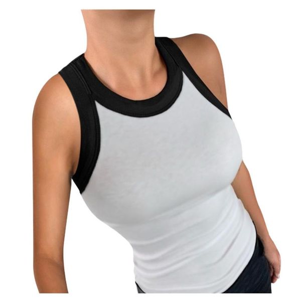 

women's tanks & camis c knit women summer colorblock contrast binding tank casual sleeveless vest underwear feminino ropa mujer, White