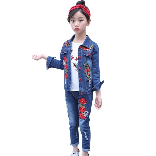

abesay autumn clothing for girls rose jacket+jeans 2 pcs casual children's costume teenage winter clothes 6 8 12 years 210528, White