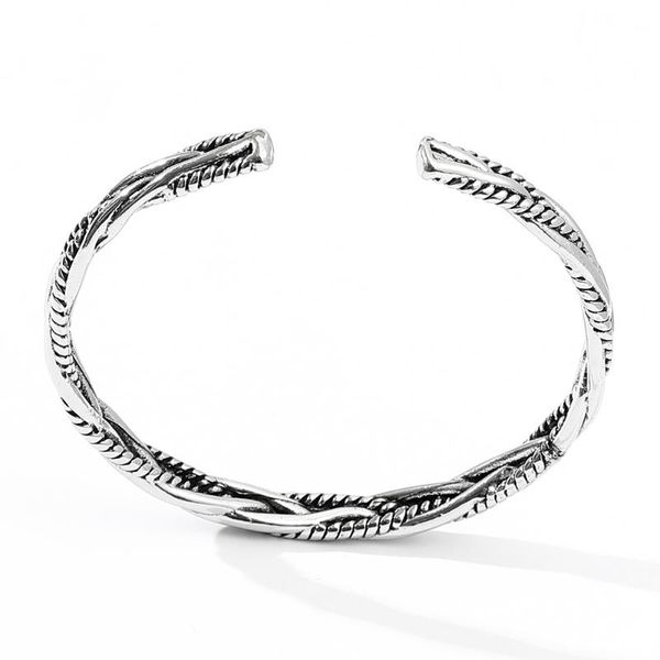 

bangle retro ancient silver color twisted woven bracelet jewelry fashion creative opening couple gift, Black