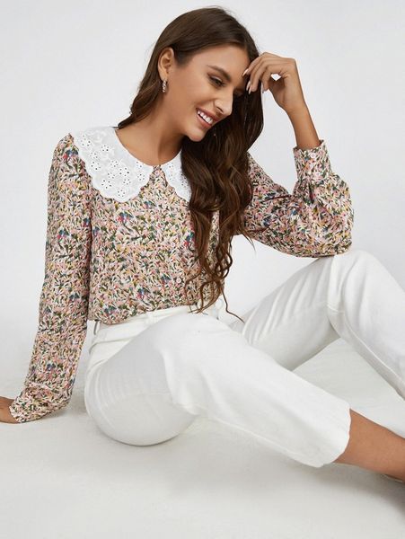 

ditsy floral print peter pan collar blouse s9zg#, White