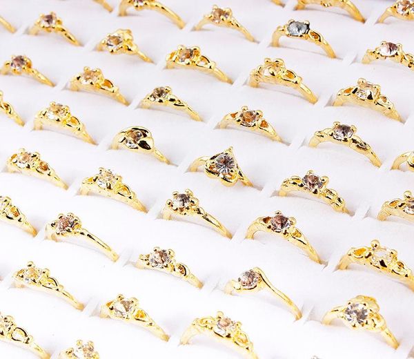 Anéis de casamento lotes de atacado 30pcs Crystal Rhinestone Gold Plated Women Ring Engagement Party Gift Fashion Jewelry