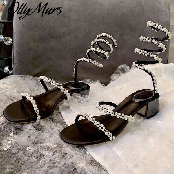 

80% off store online ollymurs sandals white pearl fashion ankle snake shaped strappy runway crystal fairy elegant high heel pumps, Black