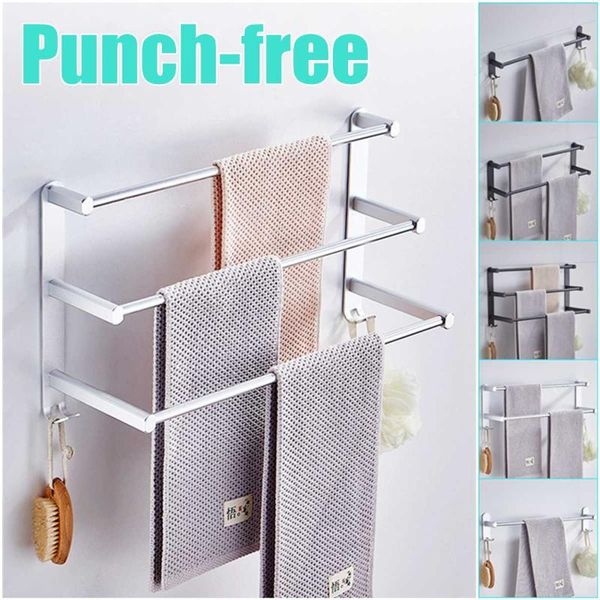 

towel racks 1/2/3tiers 60cm hanger wall mounted rack aluminum alloy bathroom bar rail matte black silver holder eu