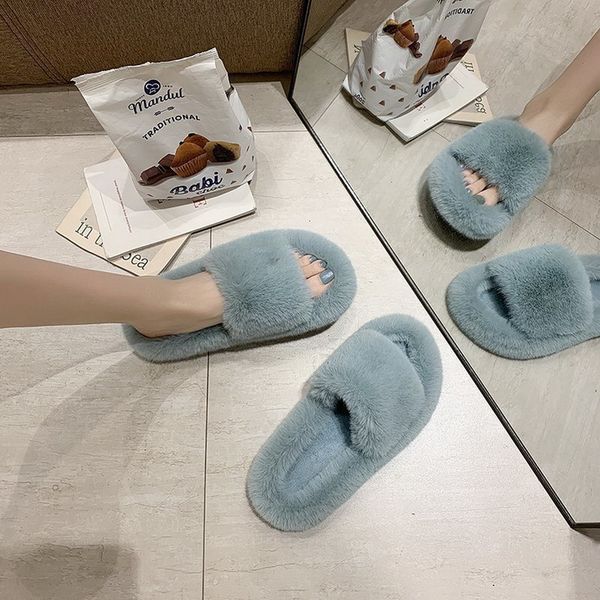 

natural sheepskin slippers women wool home fur slippers warm furry indoor slides ladies girls winter wool house shoes wholesale, Black