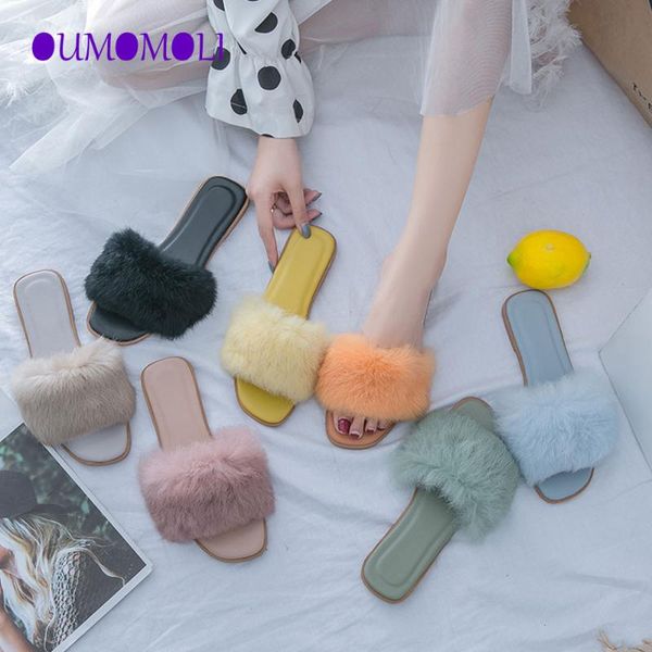 

slippers 2021 fashion fur warm platform shoes woman slip on soft flats casual floor slipper women home x508, Black
