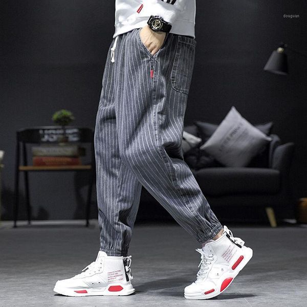 

men's pants 2021 summer striped jeans large loose harem fashion street style jogger korean brand legged, Black