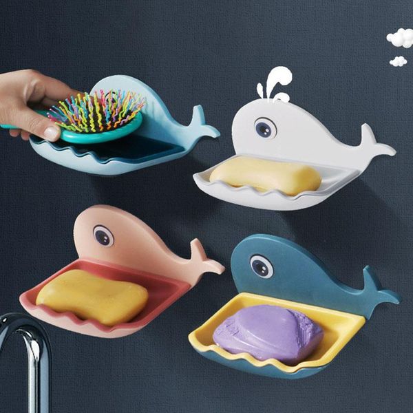 

soap dishes creative whale shaped wall mounted shelf holder non perforated double layer bathroom drain box toilet