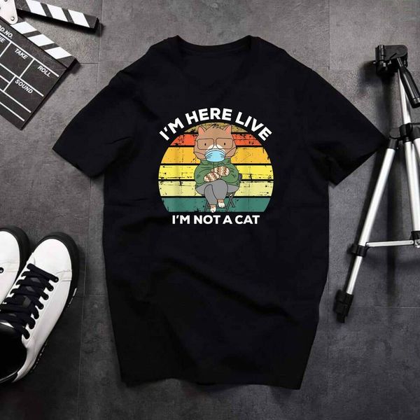 

i'm here live i'm not a cat funny cat lovers mittens meme t-shirt, White;black