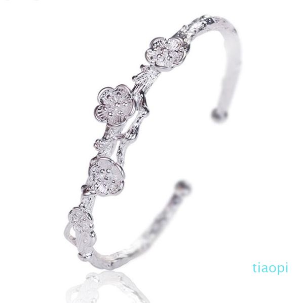 

elegant women bracelet plum blossom open bracelet silver plated charm bracelet women jewelry party accessories nice birthday gift, Golden;silver
