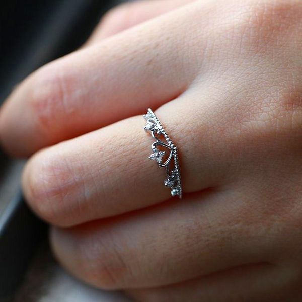 

wedding rings cute female small heart crown ring simple silver color love engagement vintage for women, Slivery;golden