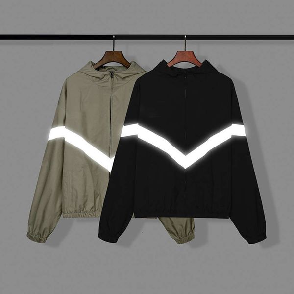 

ess reflective coat jacket designer fashion street style tracksuit loose and thick fo, Black;brown