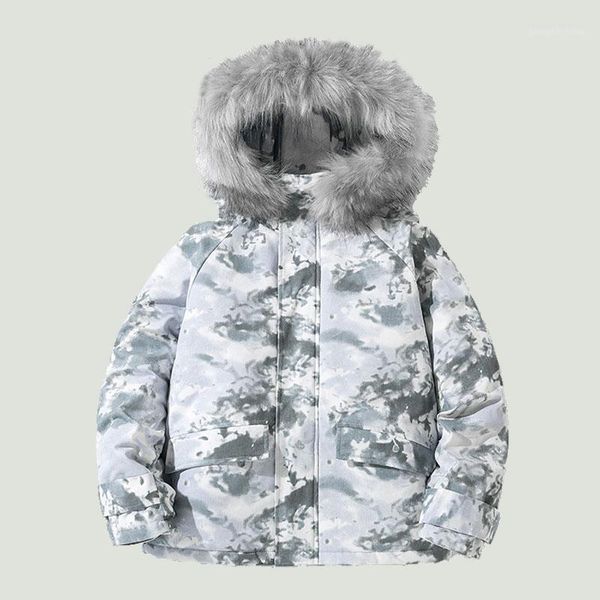 

men's down & parkas winter camouflage fur collar hooded coats mens harajuku hip hop casual thicken warm loose zipper jackets couples ou, Black