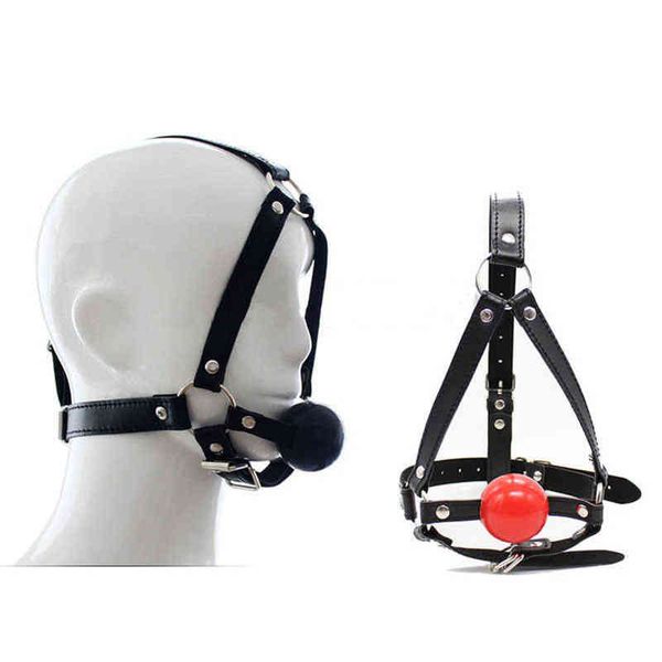 Nxy Giocattolo adulto del sesso Bdsm Gioca Imbracatura in pelle per donne Uomini Palla di silicone Bocca Gag Fissazione orale Giochi farciti Flirtare Giocattoli 1225