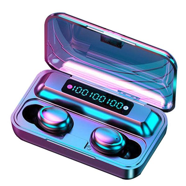 

f9-12 cordless earphones auto pairing noise cancelling power-bank function headphones sweatproof waterproof headset cell phone