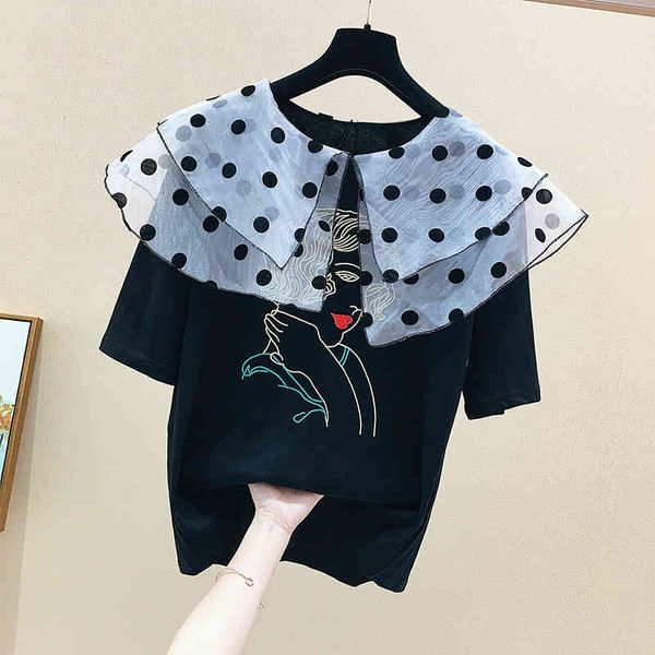 

summer fashion women casual double-layer dot collar t-shirt girls students pullover tee a1281 210428, White