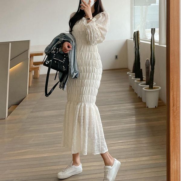 

casual dresses [ewq] women white hollow out long ruffles apricot dress o neck flare sleeve loose fashion tide spring summer 2021 0597, Black;gray