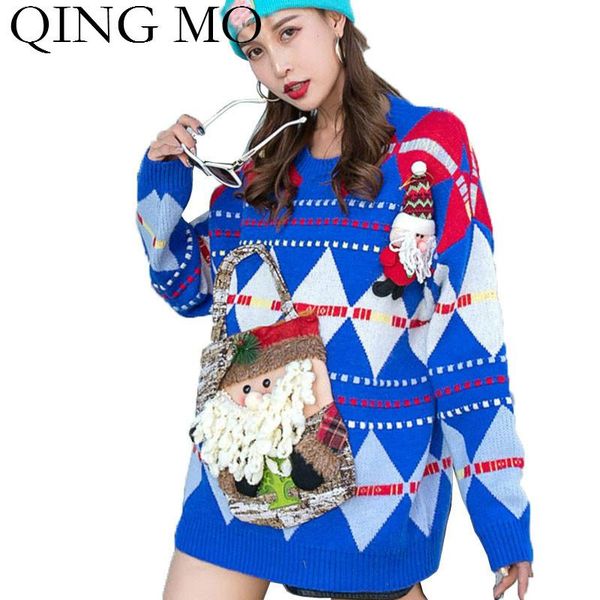 

red blue women christmas sweater 2021 plaid printed with santa claus female knitted zqy6173 women's sweaters, White;black