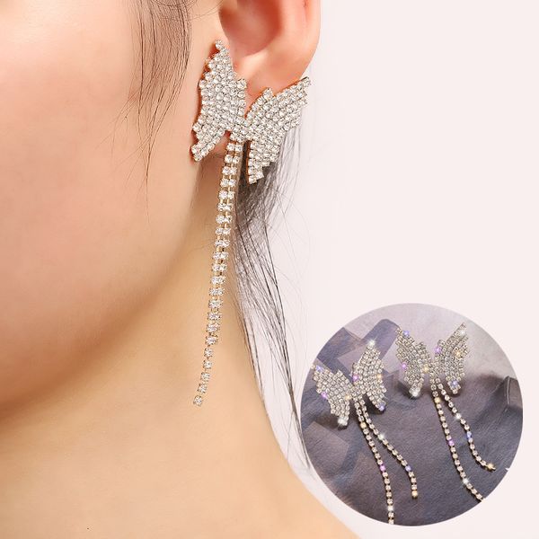 

tassel long butterfly earrings feminism pure silver needle earrings net red butterfly necklace earrings combination set new, Golden