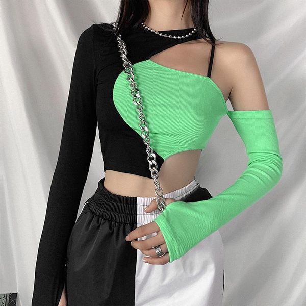 

girl style t-shirts different color stripe gothic streetwear hip hop open back 2021 y2k aesthetic women fashion egirl women's t-shi, White