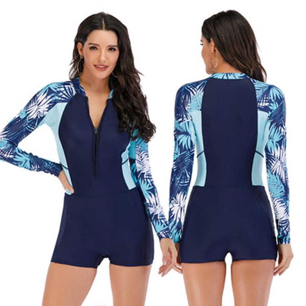 Sexy Surf Rashguard Costume da bagno manica lunga donna Costume da bagno Pantaloncini Costume da bagno Costume da bagno Abbigliamento da spiaggia Body Monokini 210604