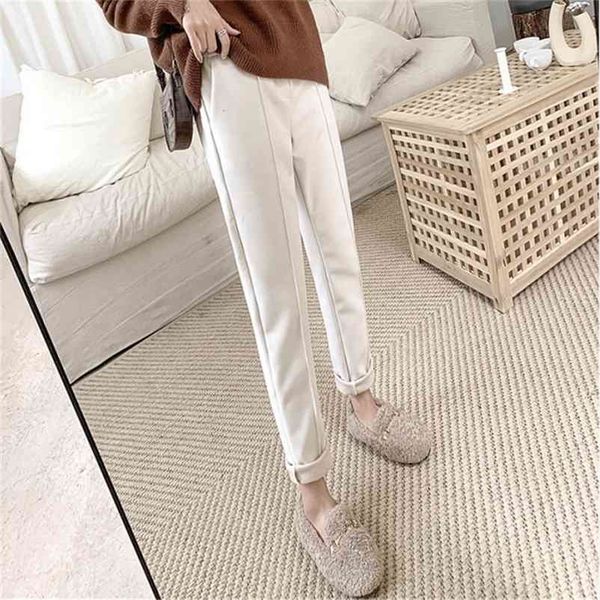 

women pants black high waist plus size harem causal elastic elegant pencil cotton warm trousers korean joggers 210514, Black;white
