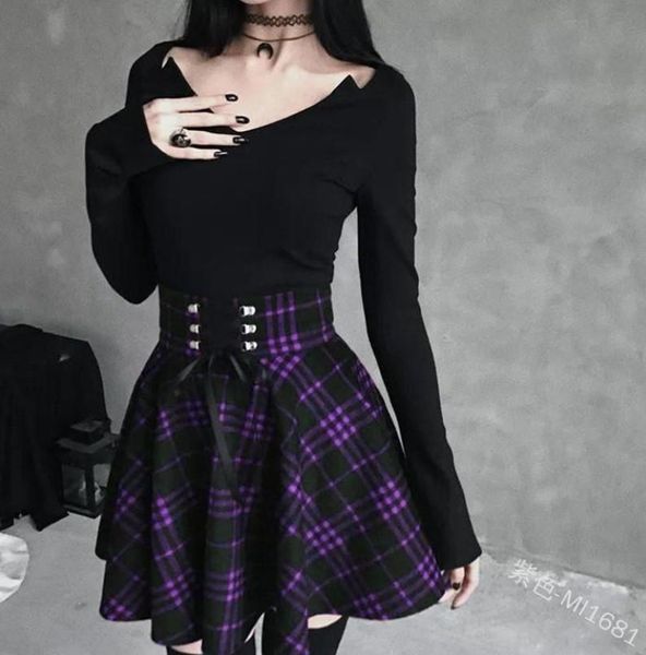 

skirts ms high school college of fresh wind grid irregular bust to show thin ribbon charge waist, Black