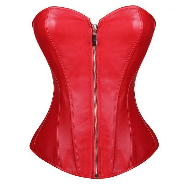 

bustiers & corsets s-6xl women strapless corselet black red lace up back corset faux leather overbust zipper bustier shaper plus si, Black;white