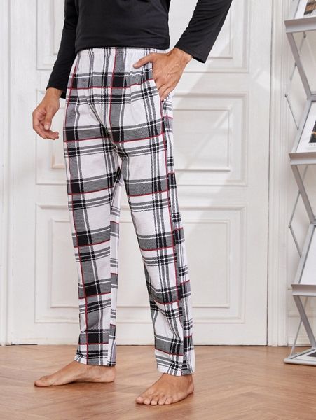 

men plaid print pajama pants p5iw#, Black;brown