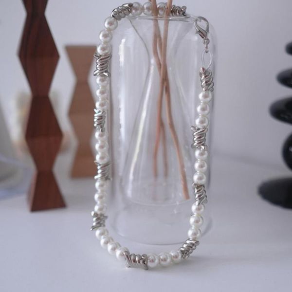 

chains necklace skin-friendly durable simplicity artificial pearl beads jewelry couple, Silver