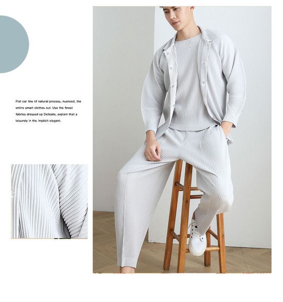 

suits miyake fold style men casual long sleeve small turndown collar single-breasted soild coat, White;black