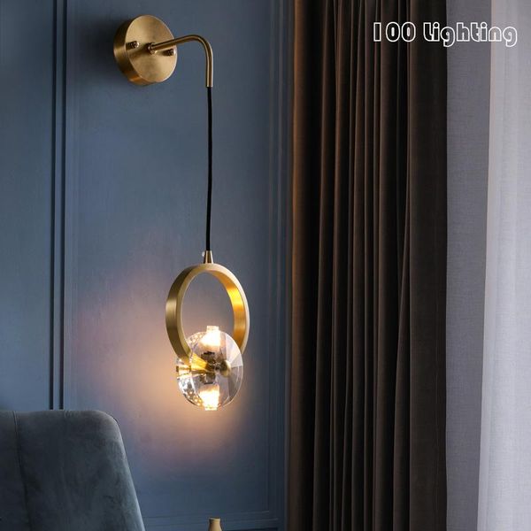 

wall lamp copper crystal led living room bedside el light sconce g4 bulb round 110-240v loft deco