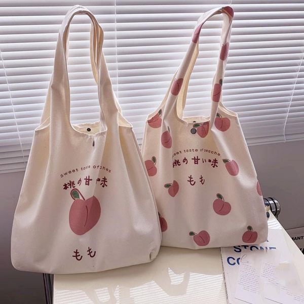

evening bags 2021 fashion canvas tote bag purses and handbags for women shopper cute designer shoulder japanese style peach print eco