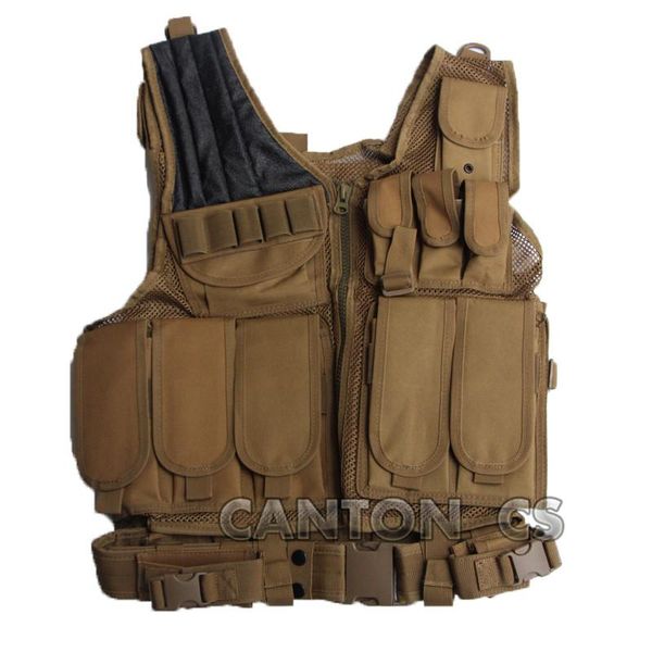 

outdoor tactical mesh vest military paintball army molle carrier combat with gun holster hunting gear jackets, Camo;black