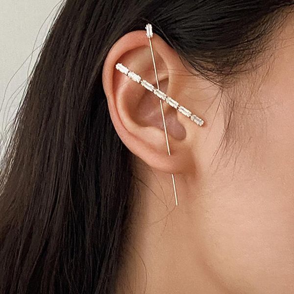 

peri'sbox butterfly cross long stick auricle diagonal zircon wrap crawler hook earrings cute trendy unusual stud earring jewelry, Golden;silver