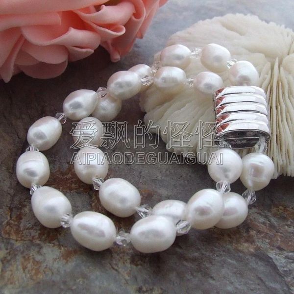 

beaded, strands women's 2strands 12mm white pearl crystal bracelet, Black