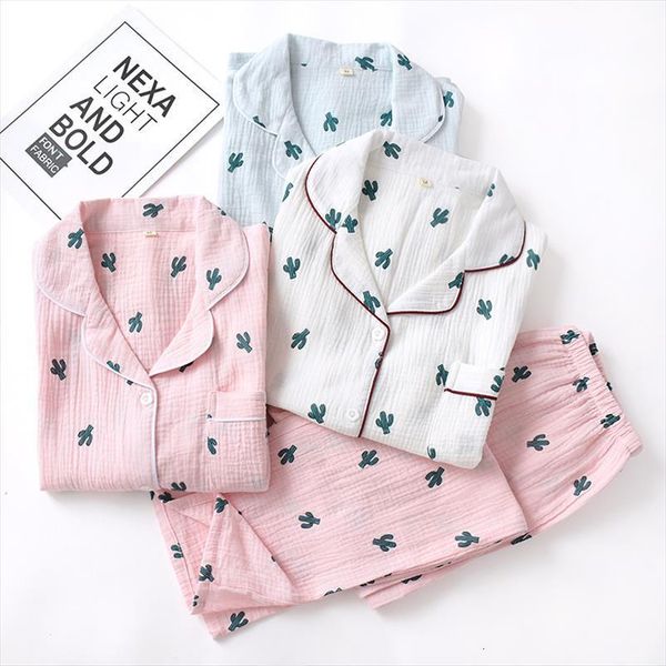 

japanese cute pajamas two women sleepwear piece long sleeved trousers 100% crepe casual plus size home service lapel suit, Black;red