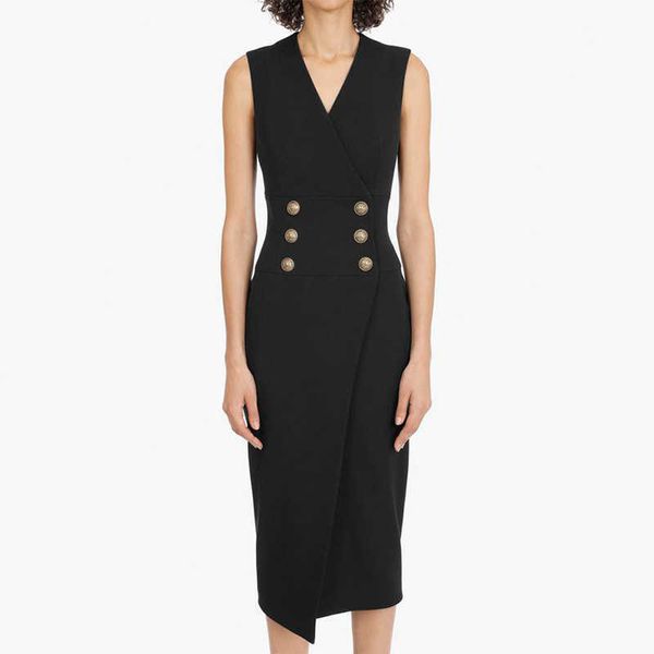 

black sleeveless slim vest suit skirt commuter summer split rivet button dress
