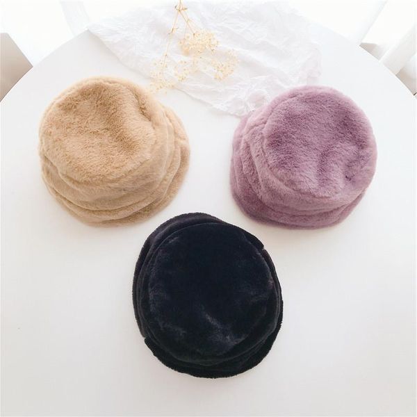 

caps & hats kids bucket hat solid color/ leopard print fisherman cap woolen for autumn winter, Yellow