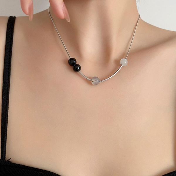 

chains gsold creative chic stone bead short choker necklace geometric silver color metal clavicle chain women trendy jewelry 2021