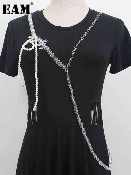 

[eam] white pearl metal crystal split joint elegant belt personality women new fashion tide all-match spring autumn 2022 1dd7961 aa220312, Black;brown