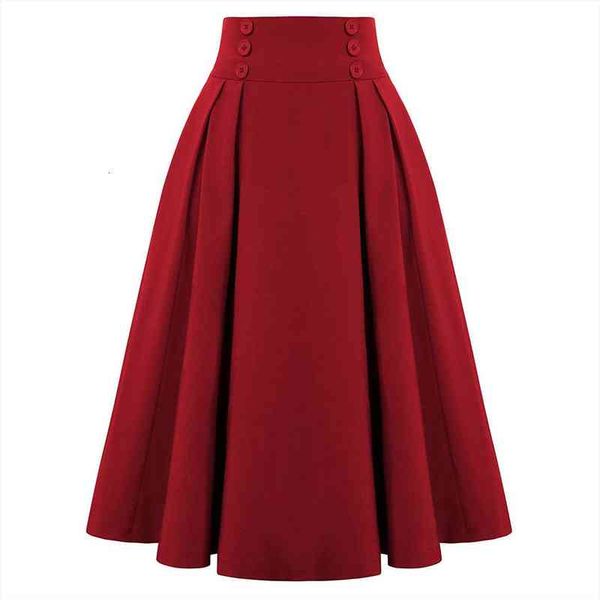 

high waist long pleated womens skirts spring winter vintage casual a line with pockets elastic, Black