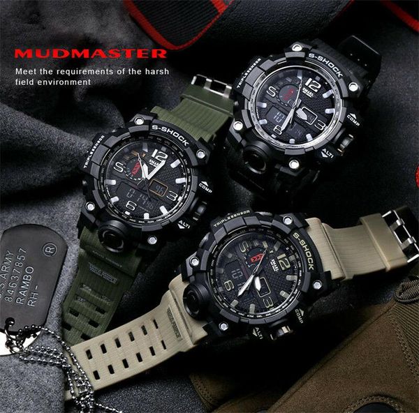 

wristwatches men's waterproof sports military analog quartz digital watches, Slivery;brown