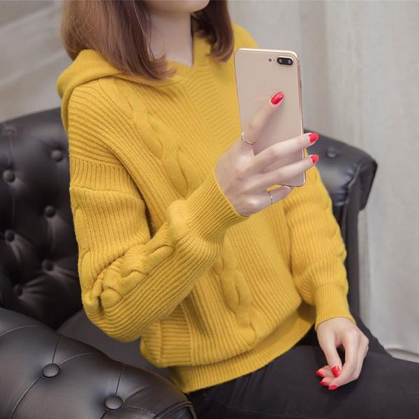 

women's sweaters 2021 vintage women sweater fashion hooded pullover winter knit basic autumn loose female knitwear outerwear coats, White;black